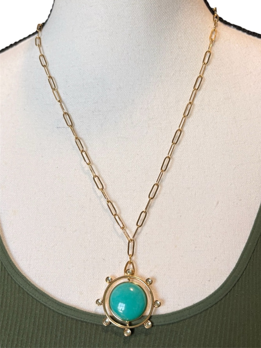 Mayamar Turquoise Compass Pendant Paper Clip Necklace